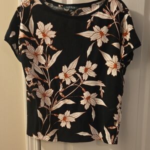 Ralph Lauren Black and White Floral Short Sleeve Top